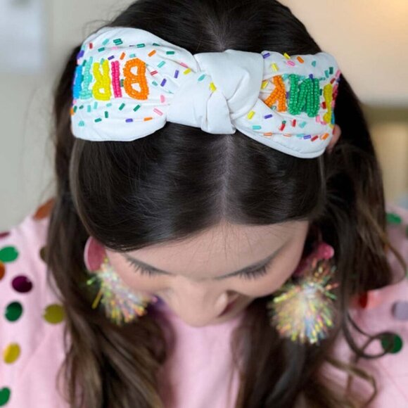 NEW IT's MY BIRTHDAY Confetti Rainbow White Fabric Embellished Headband - Picture 6 of 9